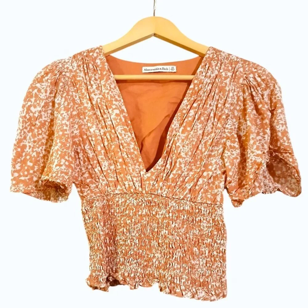 ABERCROMBIE & FITCH Orange Cream Flutter Sleeve Sweetheart Babydoll - Picture 4 of 9